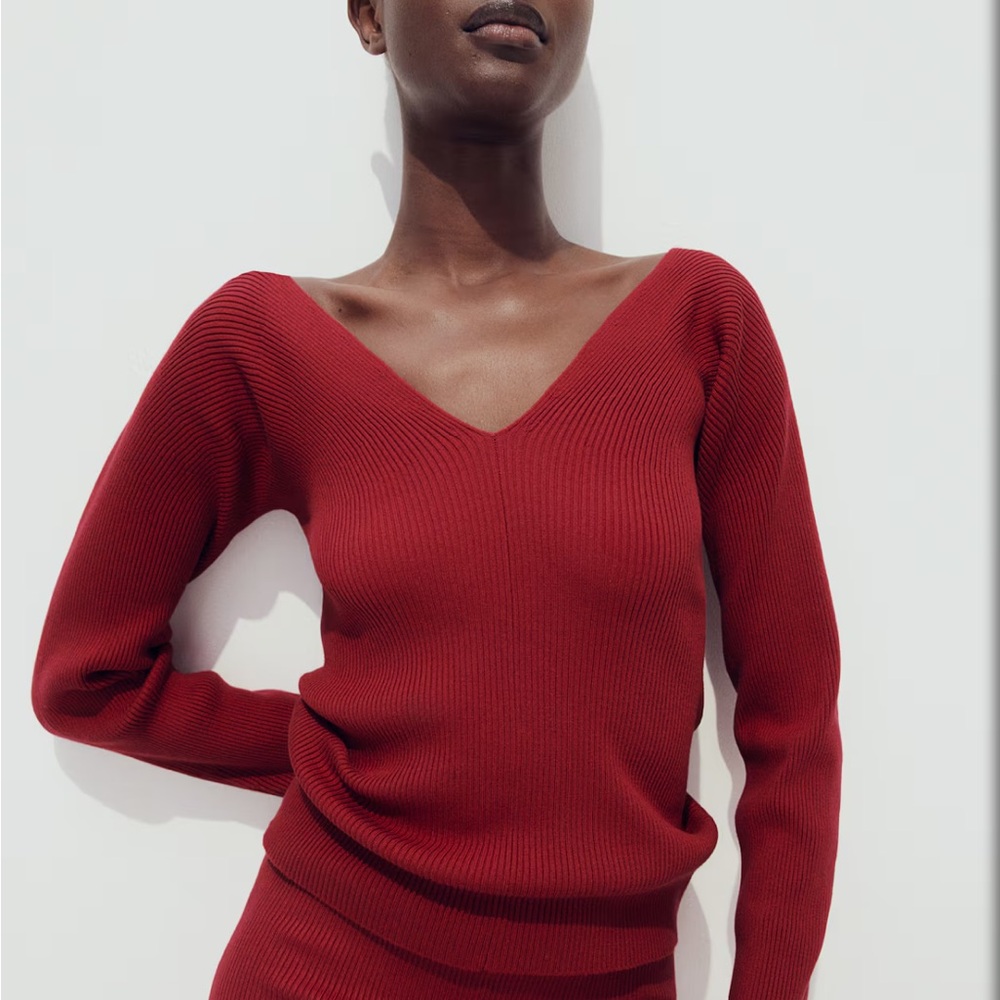 H&M Deep Red V-Neck Sweater